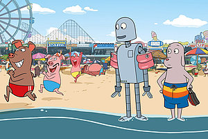 Strandfreuden: Wimmelbild mit Hund und Roboter