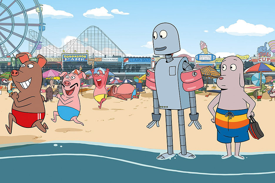 Strandfreuden: Wimmelbild mit Hund und Roboter