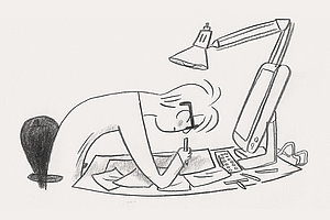 Selbstporträt am Zeichentisch: der Kölner Comic-Autor Ferdinand Lutz