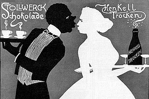 Die weiße Unschuld und die schwarze Versuchung: Werbung für Stollwerck-Schokolade. (Abbildung: Leipziger Illustrierte Zeitung, 1906)