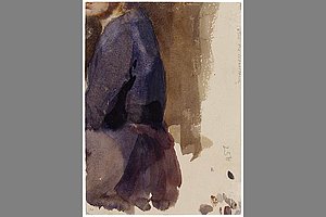 Sitzende Frau im Profil von links, ange­schnitten, um 1890, Aquarell auf gelblichem Zeichenkarton, Rückseite von NT 22  © Käthe Kollwitz Museum Köln