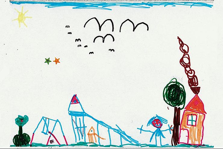 »Ich rutsche und schaukele gerne. Außerdem haben meine Eltern versprochen, dass wir eine Nachtwanderung machen, deswegen habe ich einen Stern über den Spielplatz aufgeklebt.« (Rahel, 4 Jahre )