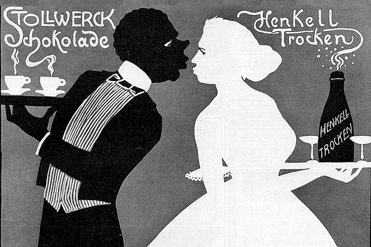Die weiße Unschuld und die schwarze Versuchung: Werbung für Stollwerck-Schokolade. (Abbildung: Leipziger Illustrierte Zeitung, 1906)
