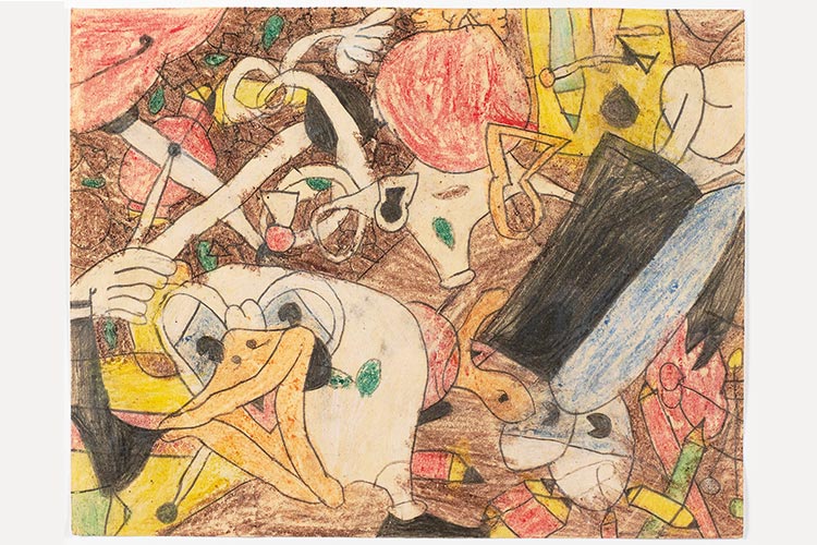 courtesy: American Folk Art Museum; © 2019 The Susan Te Kahurangi King Trust Susan Te Kahurangi King, Untitled, 1958–59, crayon and graphite on paper, courtesy: American Folk Art Museum; © 2019 The Susan Te Kahurangi King Trust