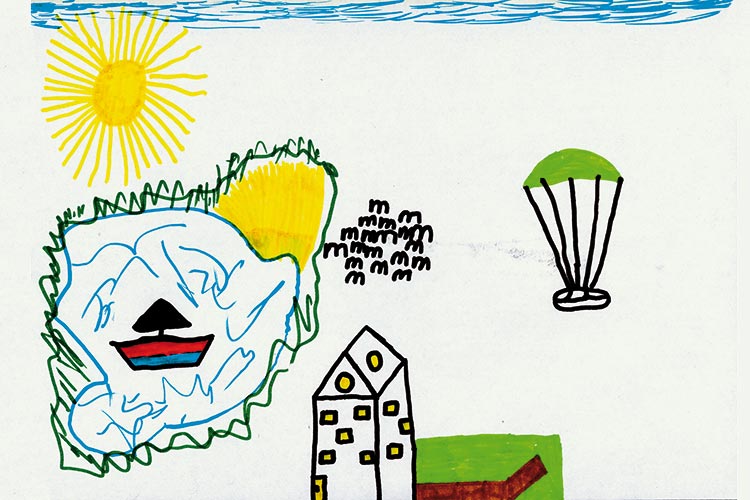 »Ich möchte in den Sommerferien in ein schöneres Haus ziehen. Vielleicht bringt uns das Ufo mit dem Fallschirm dorthin?«
(Jonas, 8 Jahre)