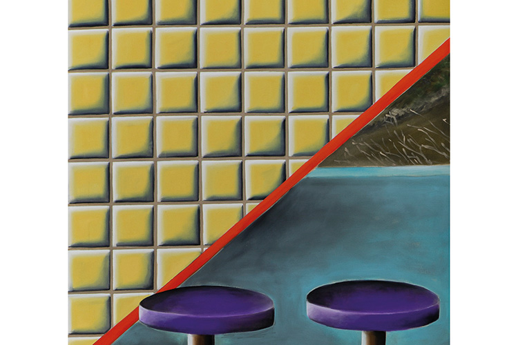 Foto: Jochen Arentzen, © Andreas Schulze / VG Bild-Kunst, Bonn, courtesy Sprüth Magers Ohne Titel (Haltestelle Treiber Pfad), 2021 (Detail) Acryl auf Nessel, 230 × 400 cm (2 teilig), Foto: Jochen Arentzen, © Andreas Schulze / VG Bild-Kunst, Bonn, courtesy Sprüth Magers
