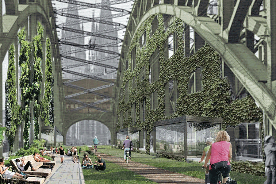©Architekturbüro Paul Böhm GmbH »High Line«: Züge unterm Rhein, Parks auf den Gleisen