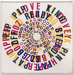»Poem Print«, 1968,  Siebdruck auf Stoff, Holzleiste