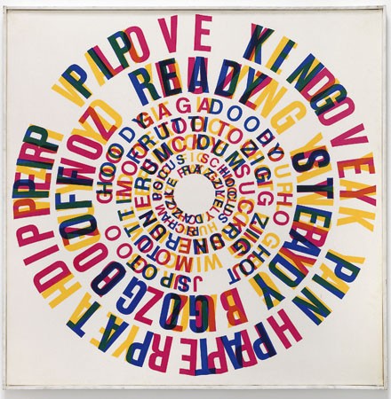 »Poem Print«, 1968, Siebdruck auf Stoff, Holzleiste