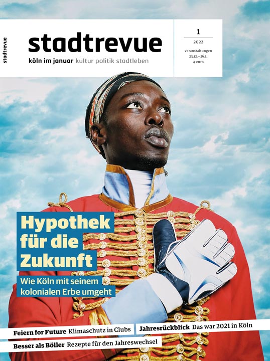 Das aktuelle Cover der Stadtrevue Köln, Titelthema: Hypothek für die Zukunft — Wie Köln mit seinem kolonialen Erbe umgeht