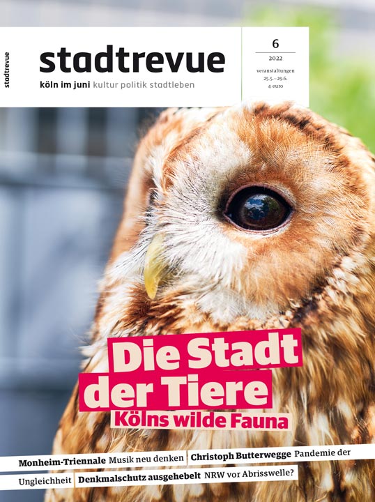 Das aktuelle Cover der Stadtrevue Köln, Titelthema: Die Stadt der Tiere – Kölns wilde Fauna